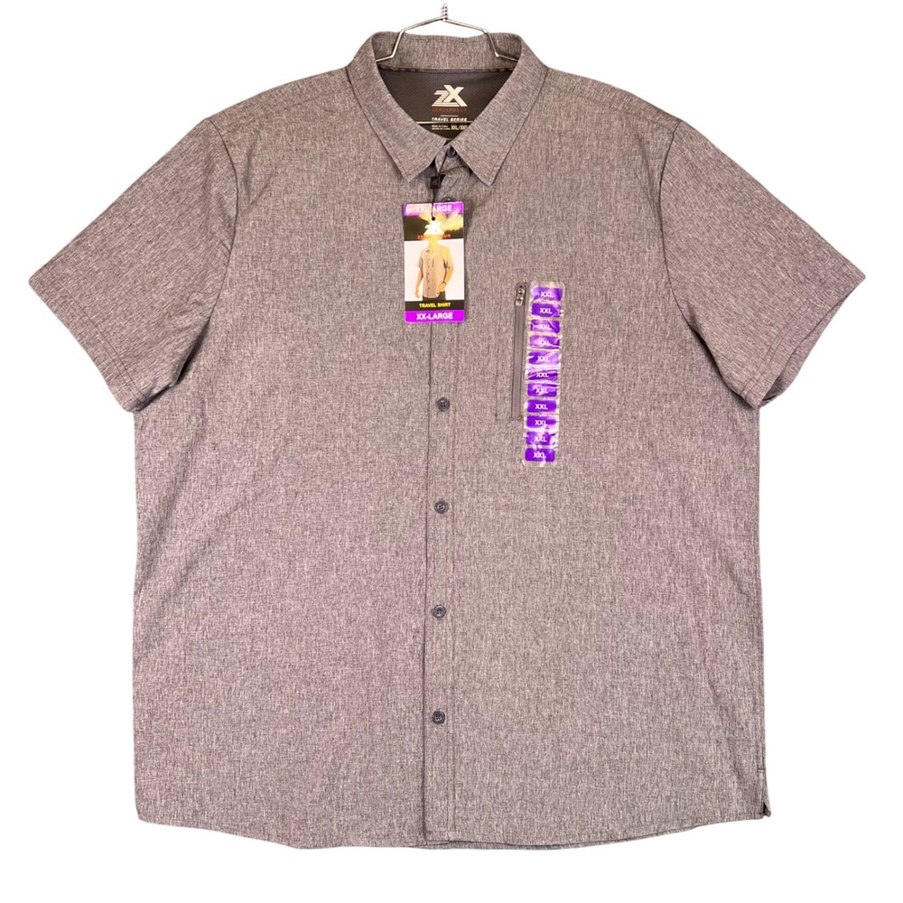 ZeroXposur Shirt Mens 2XL Gray Short Sleeve Button Up Travel Vented UPF 30+‎ NEW